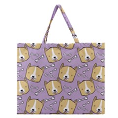 Corgi Pattern Zipper Large Tote Bag by Sudhe