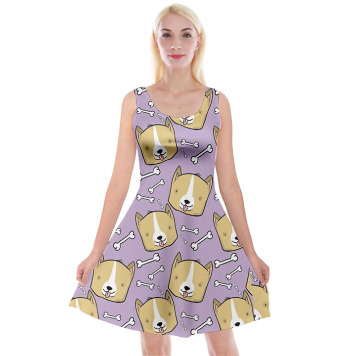 Corgi Pattern Reversible Velvet Sleeveless Dress