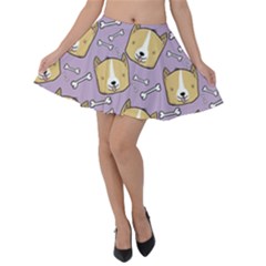 Corgi Pattern Velvet Skater Skirt