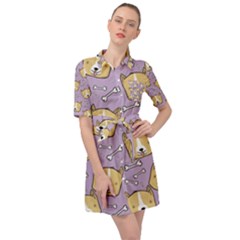 Corgi Pattern Belted Shirt Dress by Sudhe