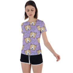 Corgi Pattern Back Circle Cutout Sports Tee by Sudhe