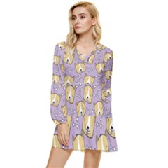 Corgi Pattern Tiered Long Sleeve Mini Dress by Sudhe