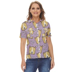 Corgi Pattern Women s Short Sleeve Double Pocket Shirt