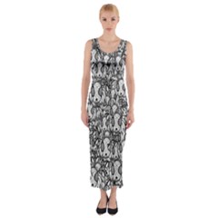 Sketchy Monster Insect Drawing Motif Pattern Fitted Maxi Dress