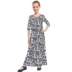 Sketchy Monster Insect Drawing Motif Pattern Kids  Quarter Sleeve Maxi Dress by dflcprintsclothing