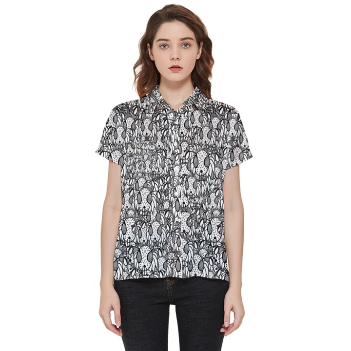 Sketchy Monster Insect Drawing Motif Pattern Short Sleeve Pocket Shirt