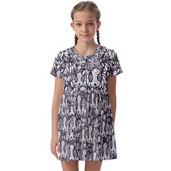 Sketchy Monster Insect Drawing Motif Pattern Kids  Asymmetric Collar Dress by dflcprintsclothing