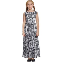 Sketchy Monster Insect Drawing Motif Pattern Kids  Satin Sleeveless Maxi Dress by dflcprintsclothing