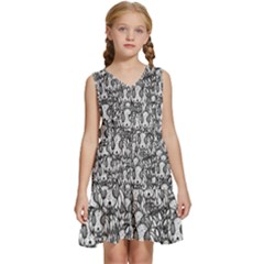 Sketchy Monster Insect Drawing Motif Pattern Kids  Sleeveless Tiered Mini Dress by dflcprintsclothing