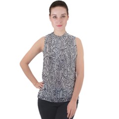 Artwork-005 Mock Neck Chiffon Sleeveless Top by nate14shop