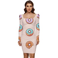 Background-a 006 Women Long Sleeve Ruched Stretch Jersey Dress