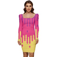 Background-a 013 Women Long Sleeve Ruched Stretch Jersey Dress