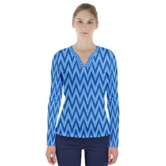 Background-cevrons-blue-001 V-neck Long Sleeve Top by nate14shop