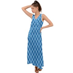 Background-cevrons-blue-001 V-neck Chiffon Maxi Dress by nate14shop