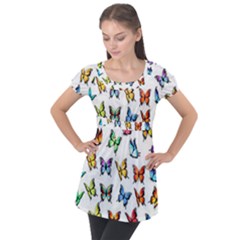 Big Collection Off Colorful Butterfiles Puff Sleeve Tunic Top by nate14shop