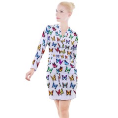 Big Collection Off Colorful Butterfiles Button Long Sleeve Dress by nate14shop