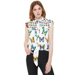 Big Collection Off Colorful Butterfiles Frill Detail Shirt