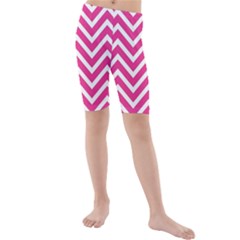 Chevrons - Pink Kids  Mid Length Swim Shorts