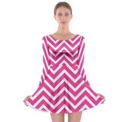 Chevrons - Pink Long Sleeve Skater Dress