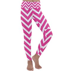 Chevrons - Pink Kids  Lightweight Velour Classic Yoga Leggings