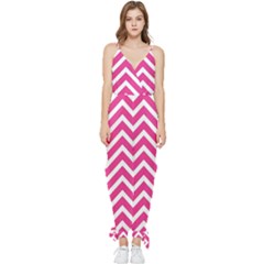 Chevrons - Pink Sleeveless Tie Ankle Chiffon Jumpsuit