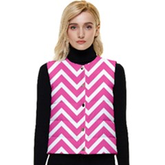 Chevrons - Pink Women s Short Button Up Puffer Vest by nate14shop