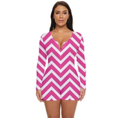 Chevrons - Pink Long Sleeve Boyleg Swimsuit by nate14shop