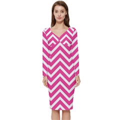 Chevrons - Pink Long Sleeve V-neck Bodycon Dress  by nate14shop