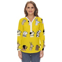 Dogs Zip Up Long Sleeve Blouse