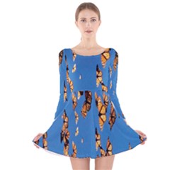 Eastern Monarch Butterfly Long Sleeve Velvet Skater Dress by nate14shop