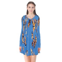 Eastern Monarch Butterfly Long Sleeve V-neck Flare Dress by nate14shop