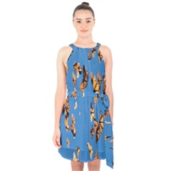 Eastern Monarch Butterfly Halter Collar Waist Tie Chiffon Dress by nate14shop