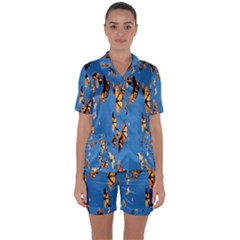 Eastern Monarch Butterfly Satin Short Sleeve Pajamas Set