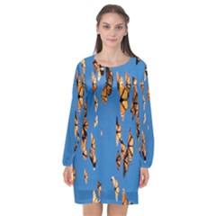 Eastern Monarch Butterfly Long Sleeve Chiffon Shift Dress  by nate14shop