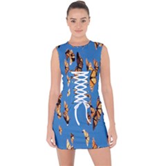 Eastern Monarch Butterfly Lace Up Front Bodycon Dress