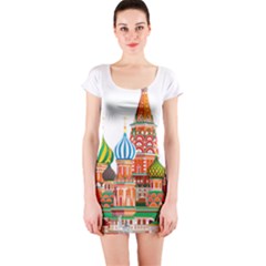 Moscow-kremlin-saint-basils-cathedral-red-square-l-vector-illustration-moscow-building Short Sleeve Bodycon Dress by Jancukart