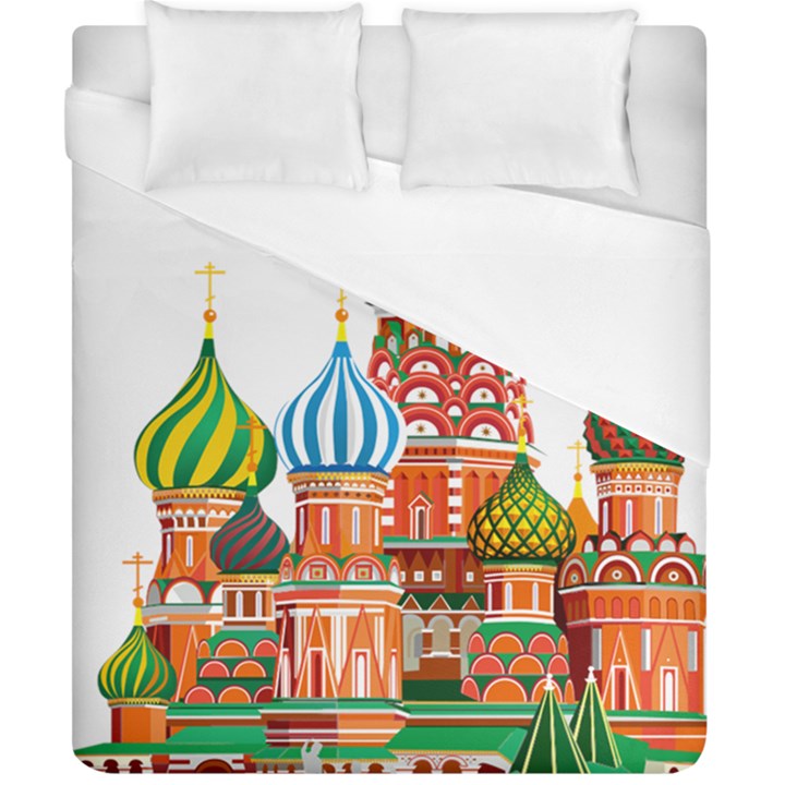 Moscow-kremlin-saint-basils-cathedral-red-square-l-vector-illustration-moscow-building Duvet Cover (California King Size)