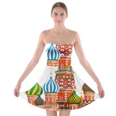 Moscow-kremlin-saint-basils-cathedral-red-square-l-vector-illustration-moscow-building Strapless Bra Top Dress by Jancukart