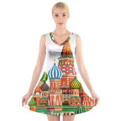 Moscow-kremlin-saint-basils-cathedral-red-square-l-vector-illustration-moscow-building V-neck Sleeveless Dress by Jancukart