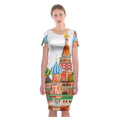 Moscow-kremlin-saint-basils-cathedral-red-square-l-vector-illustration-moscow-building Classic Short Sleeve Midi Dress