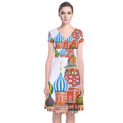 Moscow-kremlin-saint-basils-cathedral-red-square-l-vector-illustration-moscow-building Short Sleeve Front Wrap Dress