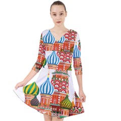 Moscow-kremlin-saint-basils-cathedral-red-square-l-vector-illustration-moscow-building Quarter Sleeve Front Wrap Dress