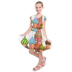 Moscow-kremlin-saint-basils-cathedral-red-square-l-vector-illustration-moscow-building Kids  Short Sleeve Dress by Jancukart