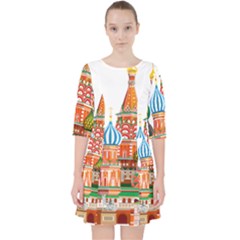 Moscow-kremlin-saint-basils-cathedral-red-square-l-vector-illustration-moscow-building Quarter Sleeve Pocket Dress by Jancukart