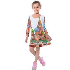 Moscow-kremlin-saint-basils-cathedral-red-square-l-vector-illustration-moscow-building Kids  Long Sleeve Velvet Dress