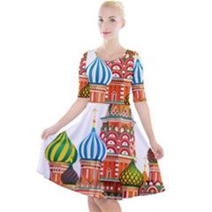 Moscow-kremlin-saint-basils-cathedral-red-square-l-vector-illustration-moscow-building Quarter Sleeve A-line Dress