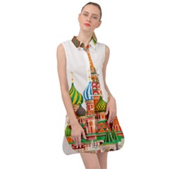 Moscow-kremlin-saint-basils-cathedral-red-square-l-vector-illustration-moscow-building Sleeveless Shirt Dress by Jancukart