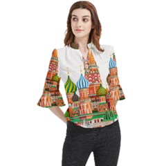 Moscow-kremlin-saint-basils-cathedral-red-square-l-vector-illustration-moscow-building Loose Horn Sleeve Chiffon Blouse