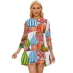 Moscow-kremlin-saint-basils-cathedral-red-square-l-vector-illustration-moscow-building Long Sleeve Babydoll Dress