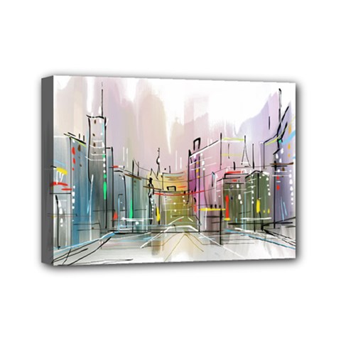 Drawing-watercolor-painting-city Mini Canvas 7  X 5  (stretched) by Jancukart